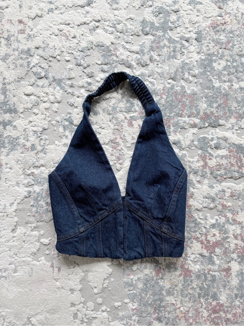 Zara Dark Navy Denim Halter Crop Top